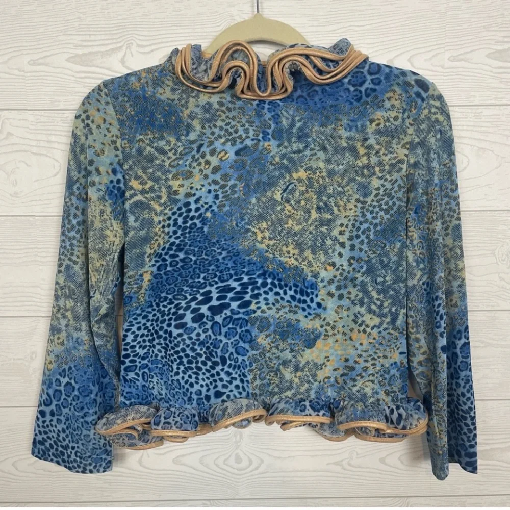 Blue and Gold Animal Print Ruffle Top